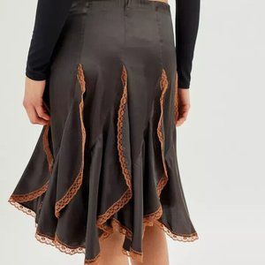 Urban Outfitters Cassie Satin and Lace Ruffle Midi Skirt - Size M